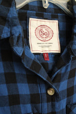 SO Blue and Black Cotton Plaid Button-down Flannel Shirt | S