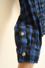 SO Blue and Black Cotton Plaid Button-down Flannel Shirt | S