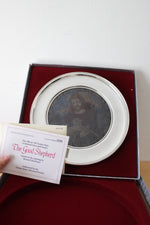US Historical Society The Good Shepherd Stained Glass & Pewter Plate