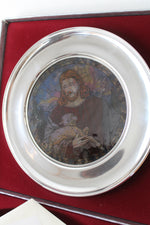 US Historical Society The Good Shepherd Stained Glass & Pewter Plate