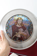 US Historical Society The Good Shepherd Stained Glass & Pewter Plate