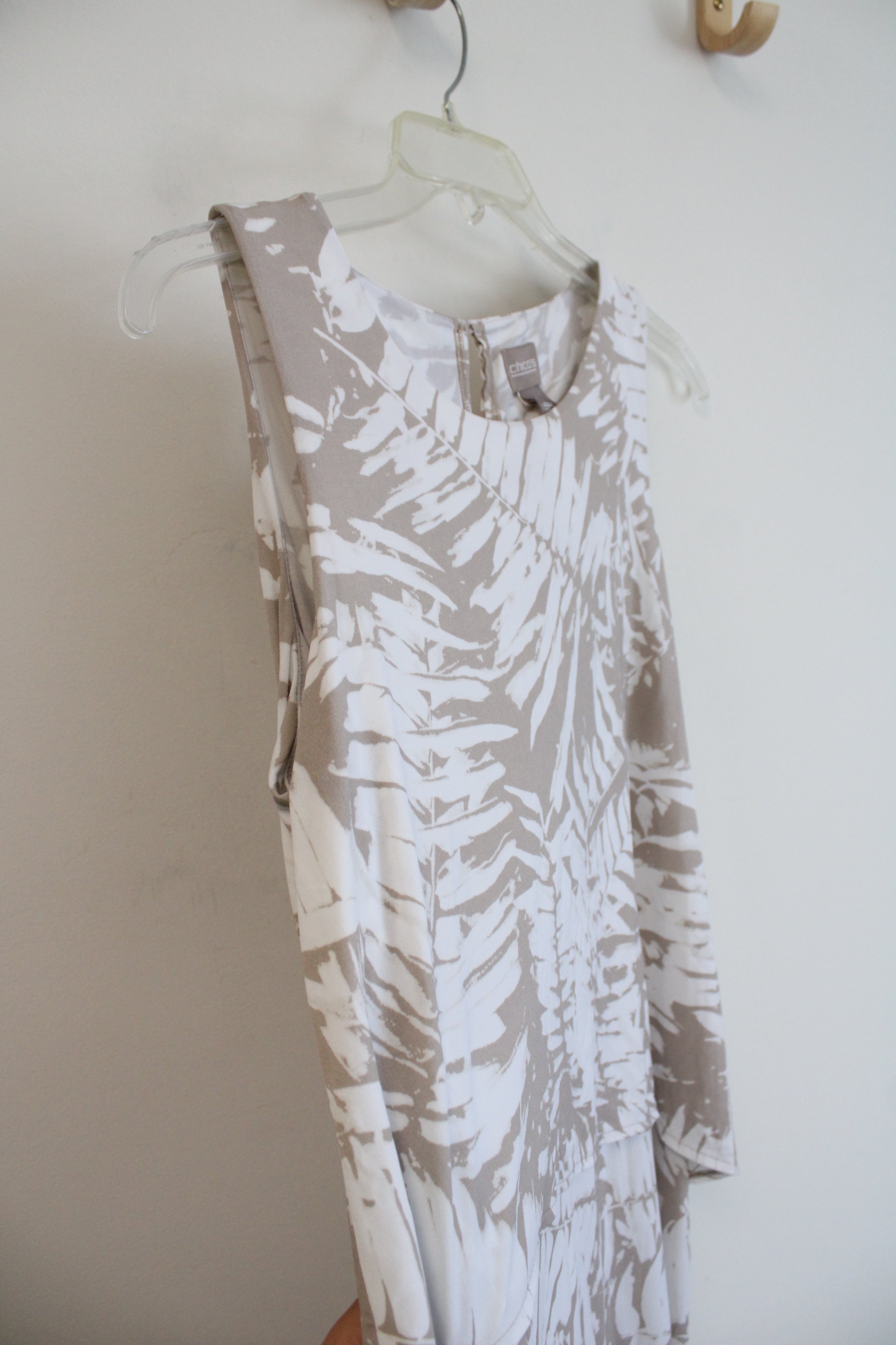 Chico's Tan & White Tropical Patterned Maxi Dress | 1 (M)