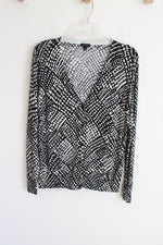 Talbots Black & Off-White Knit Cardigan | L