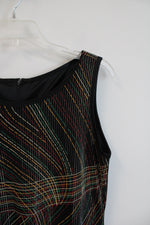 Red Green Yellow Striped Black Sleeveless Dress | M