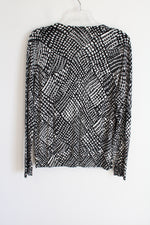 Talbots Black & Off-White Knit Cardigan | L