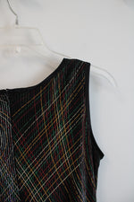 Red Green Yellow Striped Black Sleeveless Dress | M