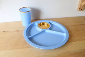 Vintage Tri-Color Plastic Plate & Cup Set