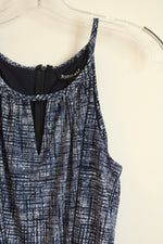 Roz & Ali Blue and White Cropped Pocketed Jumpsuit | S