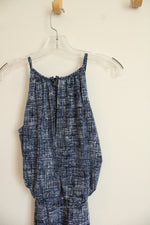 Roz & Ali Blue and White Cropped Pocketed Jumpsuit | S