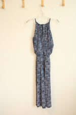 Roz & Ali Blue and White Cropped Pocketed Jumpsuit | S