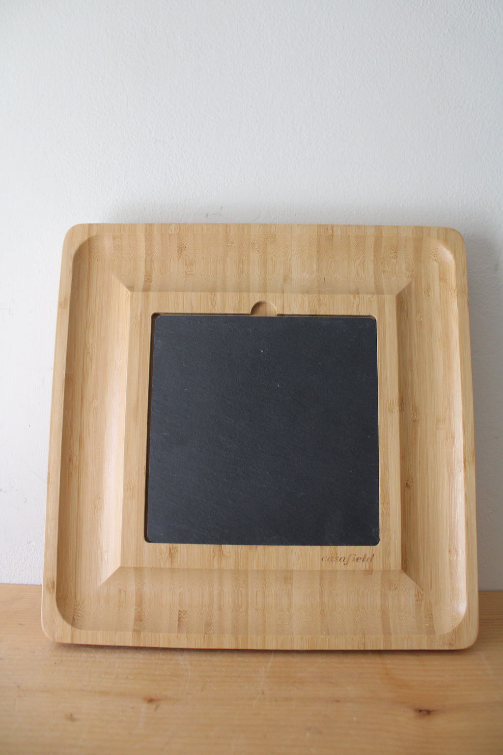 Casafield Traditional Natural Brown Bamboo Cheese Board W/ Slate Cheese Plate & Cheese Knives | 14.25 in.