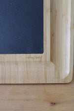 Casafield Traditional Natural Brown Bamboo Cheese Board W/ Slate Cheese Plate & Cheese Knives | 14.25 in.