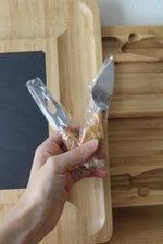 Casafield Traditional Natural Brown Bamboo Cheese Board W/ Slate Cheese Plate & Cheese Knives | 14.25 in.