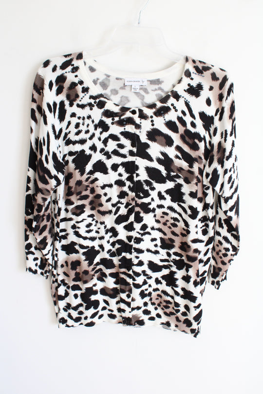 Susan Graver Cheetah Print Beaded Knit Cardigan | L