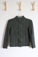 Lands End Olive Green Ribbed Full Zip Sweater | XS (2-4)