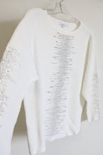 Chico's White Silver Bedazzled Knit Sweater | 1 (M)