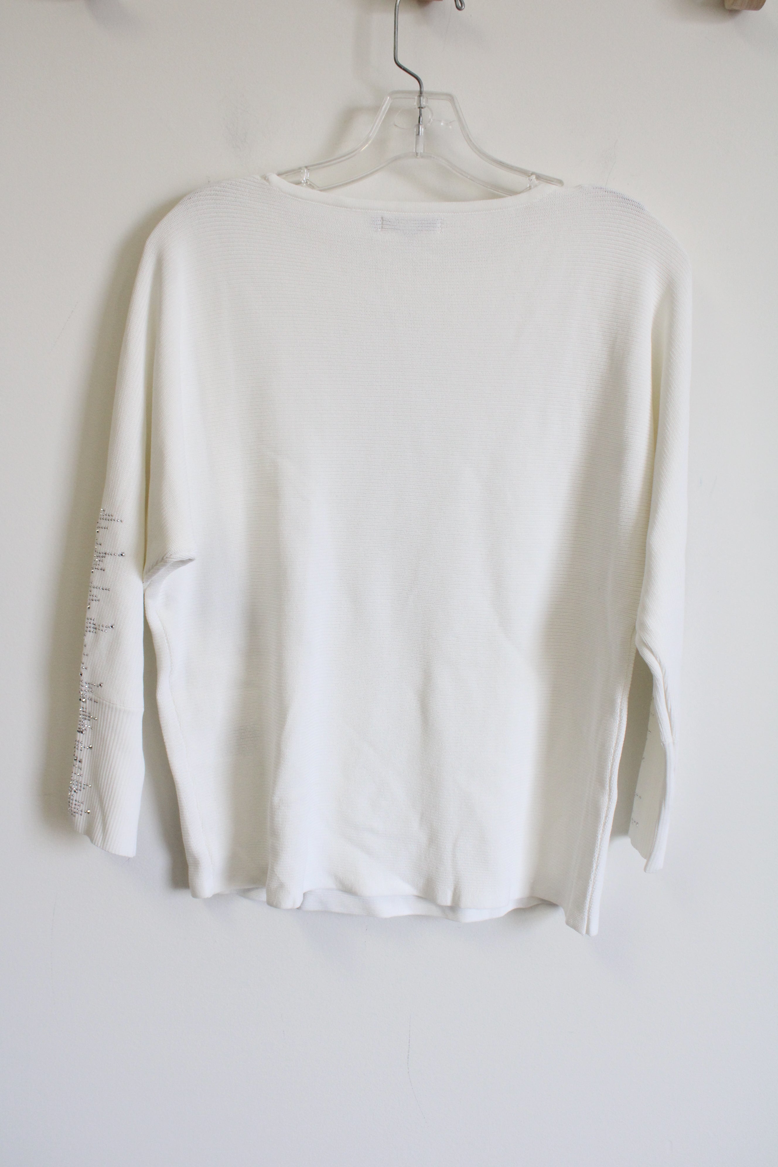 Chico's White Silver Bedazzled Knit Sweater | 1 (M)