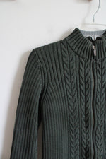 Lands End Olive Green Ribbed Full Zip Sweater | XS (2-4)