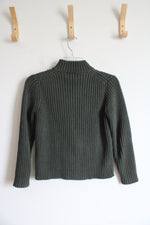 Lands End Olive Green Ribbed Full Zip Sweater | XS (2-4)