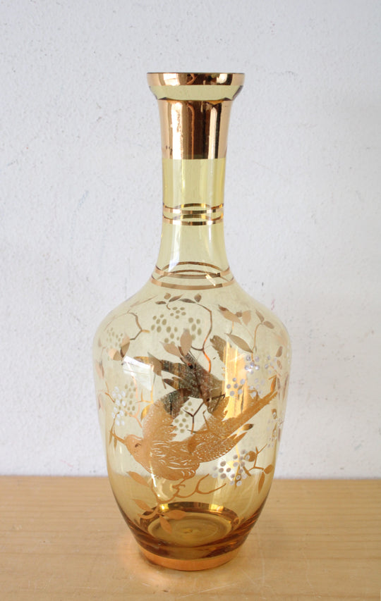 Vintage Yellow Gold Bird & Leaf Patterned Decanter