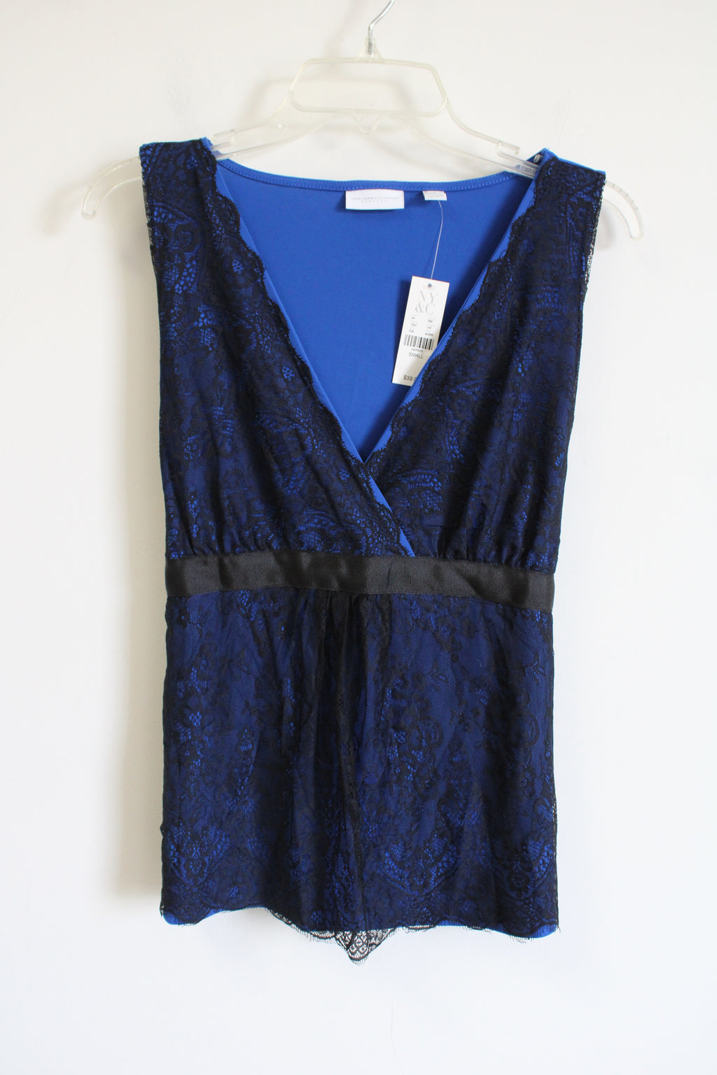 NEW New York & Co. Stretch Black Blue Lace Top | S