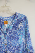 Ruby Rd. Blue & White Patterned Button Down Tied Top | L