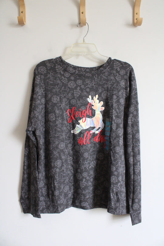 NEW Rockin' Around Gray Patterned Sleigh All Day Shirt | XL