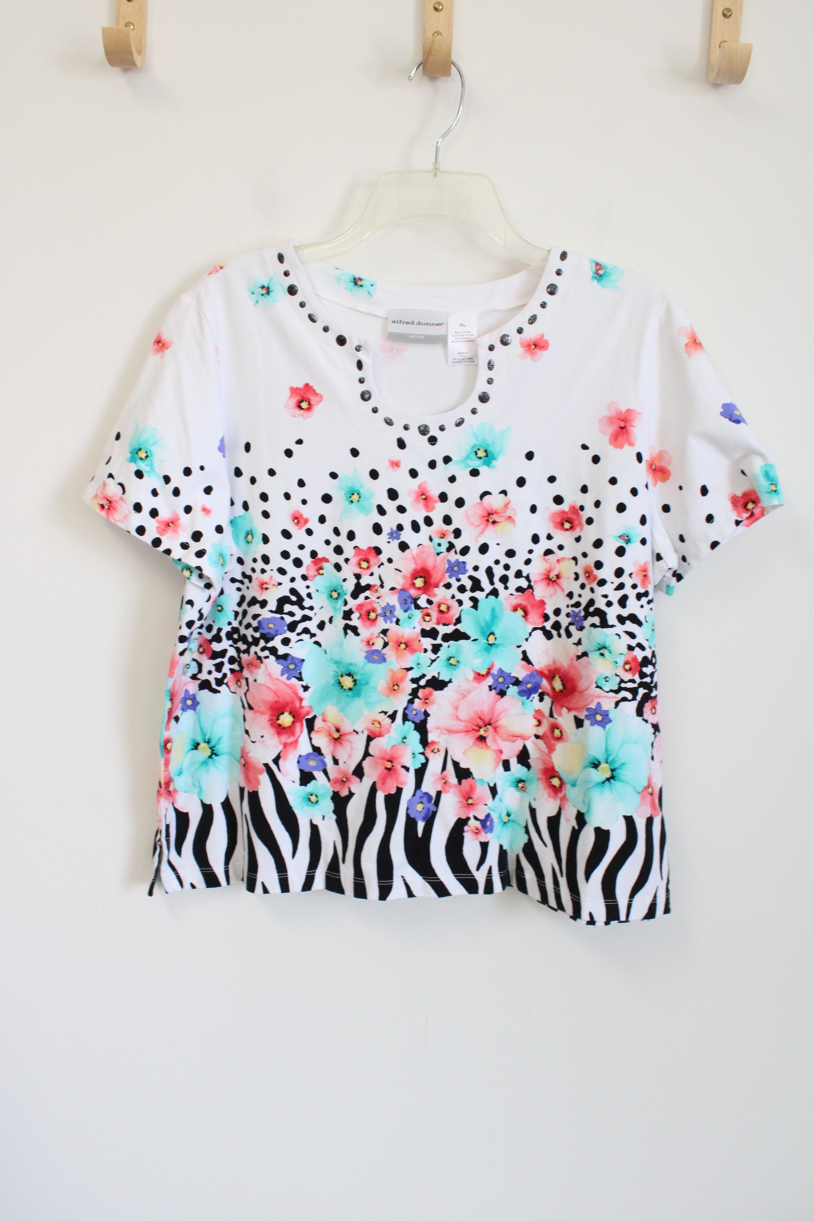 Alfred Dunner White Floral Spotted Top | L Petite