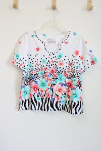 Alfred Dunner White Floral Spotted Top | L Petite