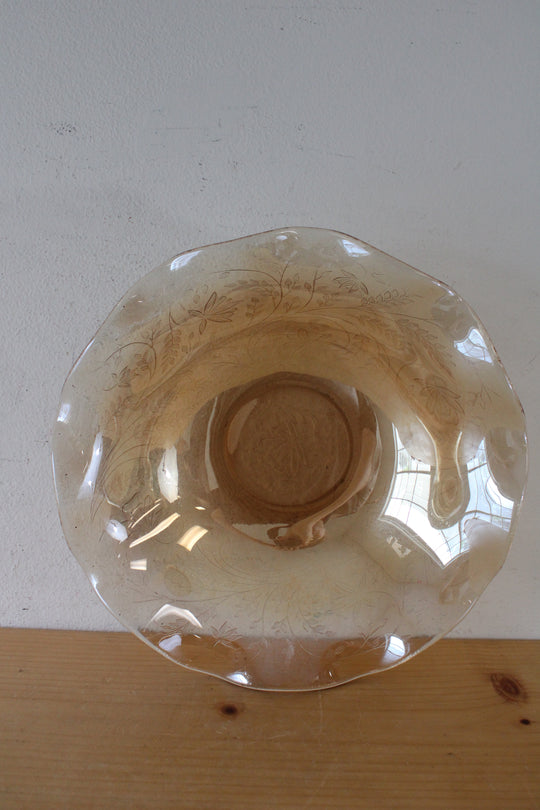 Vintage Iridescent Gold Ruffled Edge Floral Etched Bowl