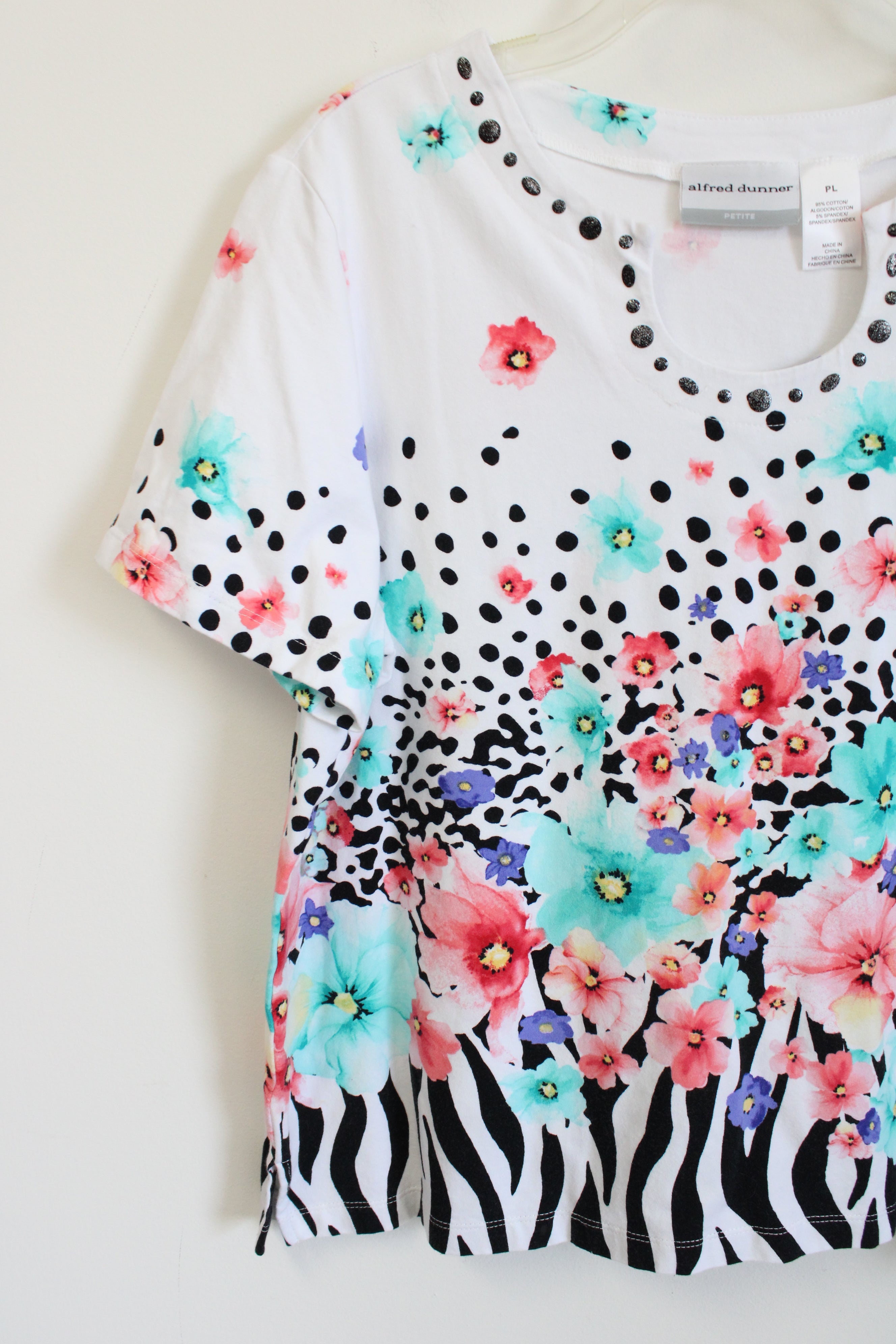 Alfred Dunner White Floral Spotted Top | L Petite