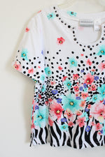 Alfred Dunner White Floral Spotted Top | L Petite