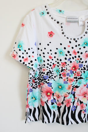 Alfred Dunner White Floral Spotted Top | L Petite