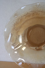 Vintage Iridescent Gold Ruffled Edge Floral Etched Bowl
