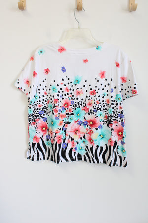 Alfred Dunner White Floral Spotted Top | L Petite