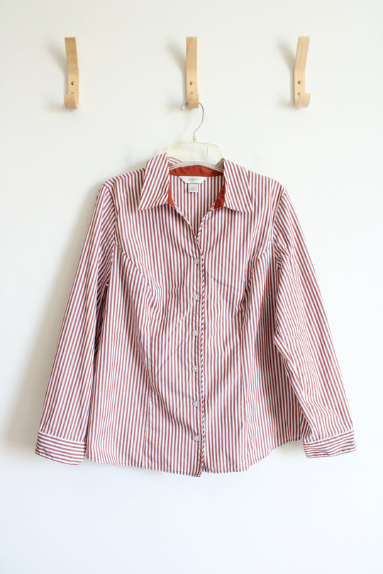 CJ Banks Terracotta Orange & White Striped Button Down Top | X