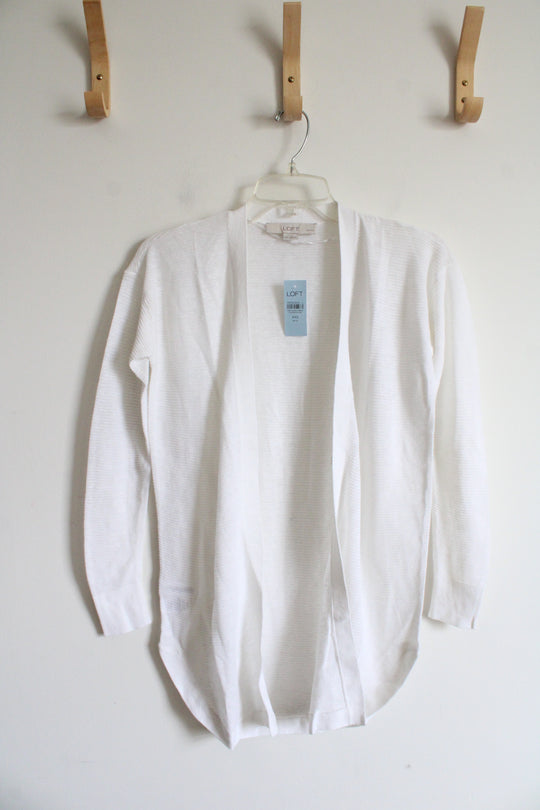 NEW LOFT White Ribbed Linen Blend Cardigan | XXS Petite