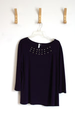 NEW NY Collection Purple Crepe Mesh Inset Blouse | 3XL