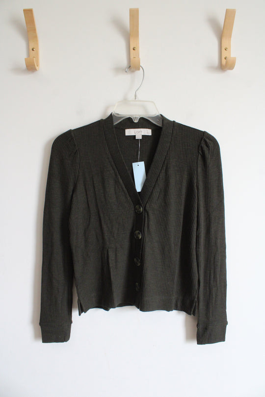 NEW LOFT Olive Green Ribbed Button Down Cardigan | XXS Petite
