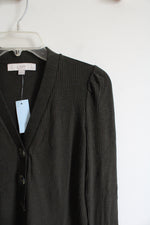 NEW LOFT Olive Green Ribbed Button Down Cardigan | XXS Petite