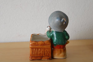 Vintage Occupied Japan Little Boy & Bird Match/Toothpick Holder