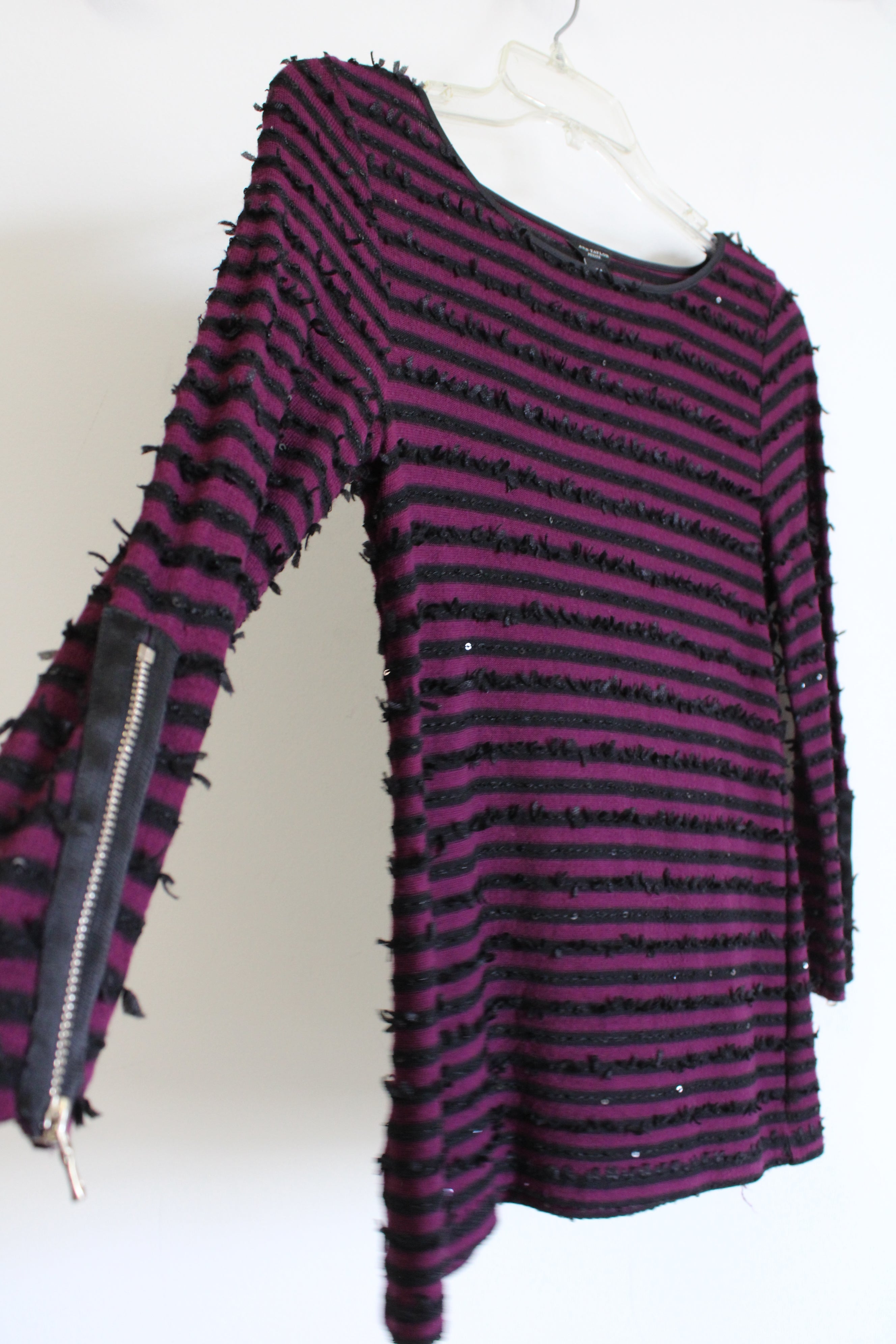 Ann Taylor Purple Black Striped Top | S Petite