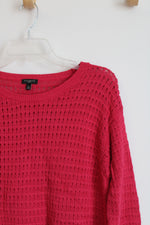 Talbots Open Knit Pink 3/4 Sleeves Sweater | L Petite