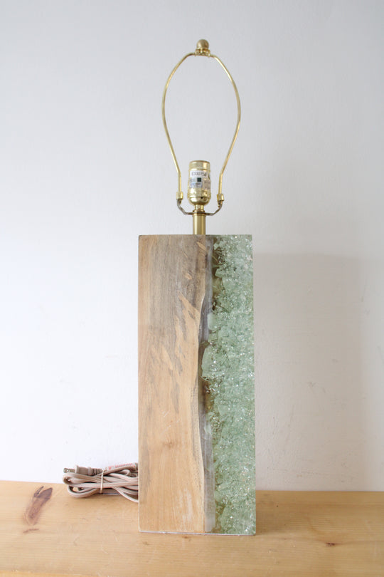 Live Edge Wood Light Blue Resin Design Table Lamp