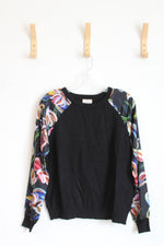 Sioni Floral Printed Sleeves Crew Neck Sweater | L