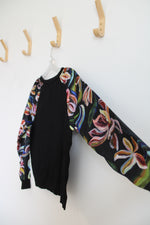 Sioni Floral Printed Sleeves Crew Neck Sweater | L
