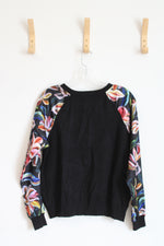 Sioni Floral Printed Sleeves Crew Neck Sweater | L