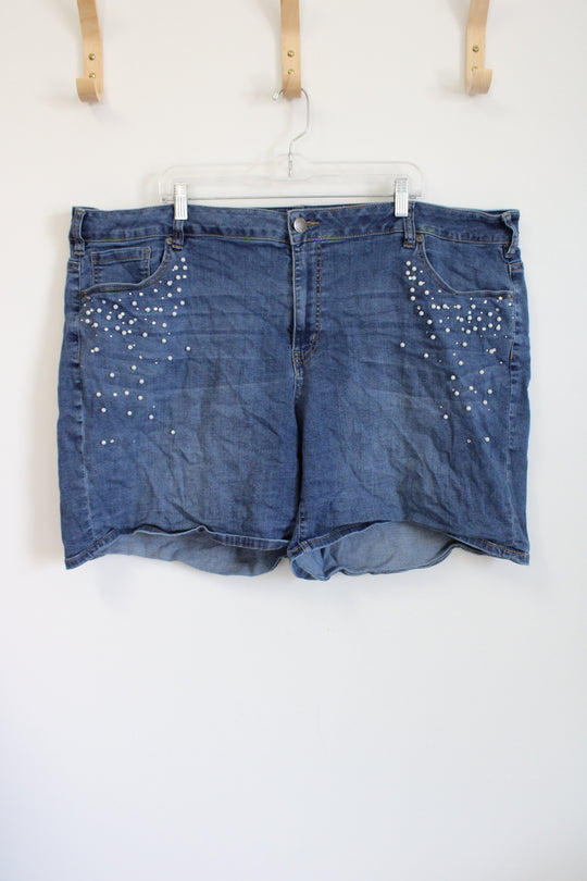 Lane Bryant Mid Rise Essential Stretch Girlfriend Pearl Beaded Short | 26