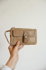 Coach Tan Leather Front Buckle Wristlet