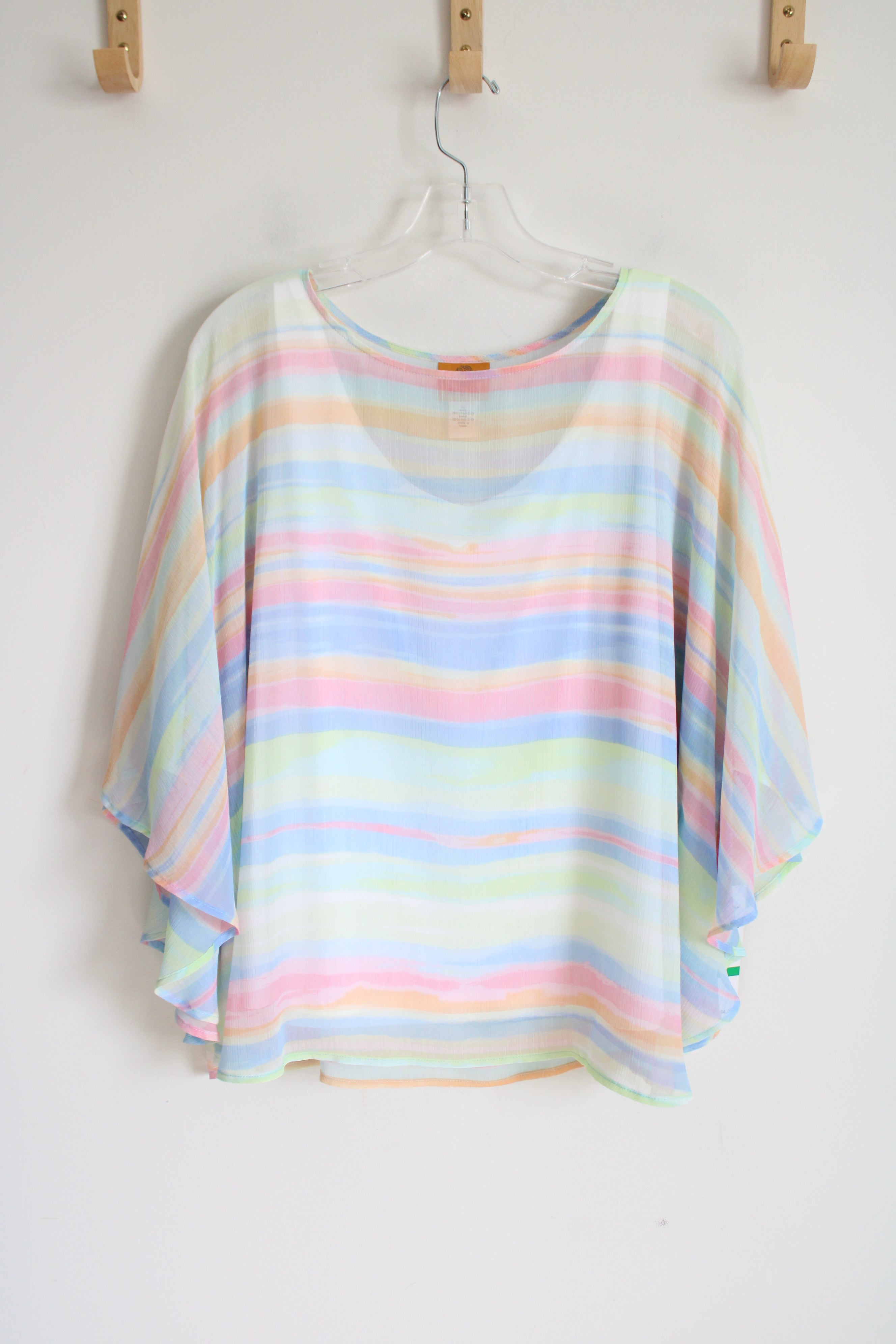 NEW Ruby Rd. Pastel Striped Chiffon Poncho Style Blouse | L